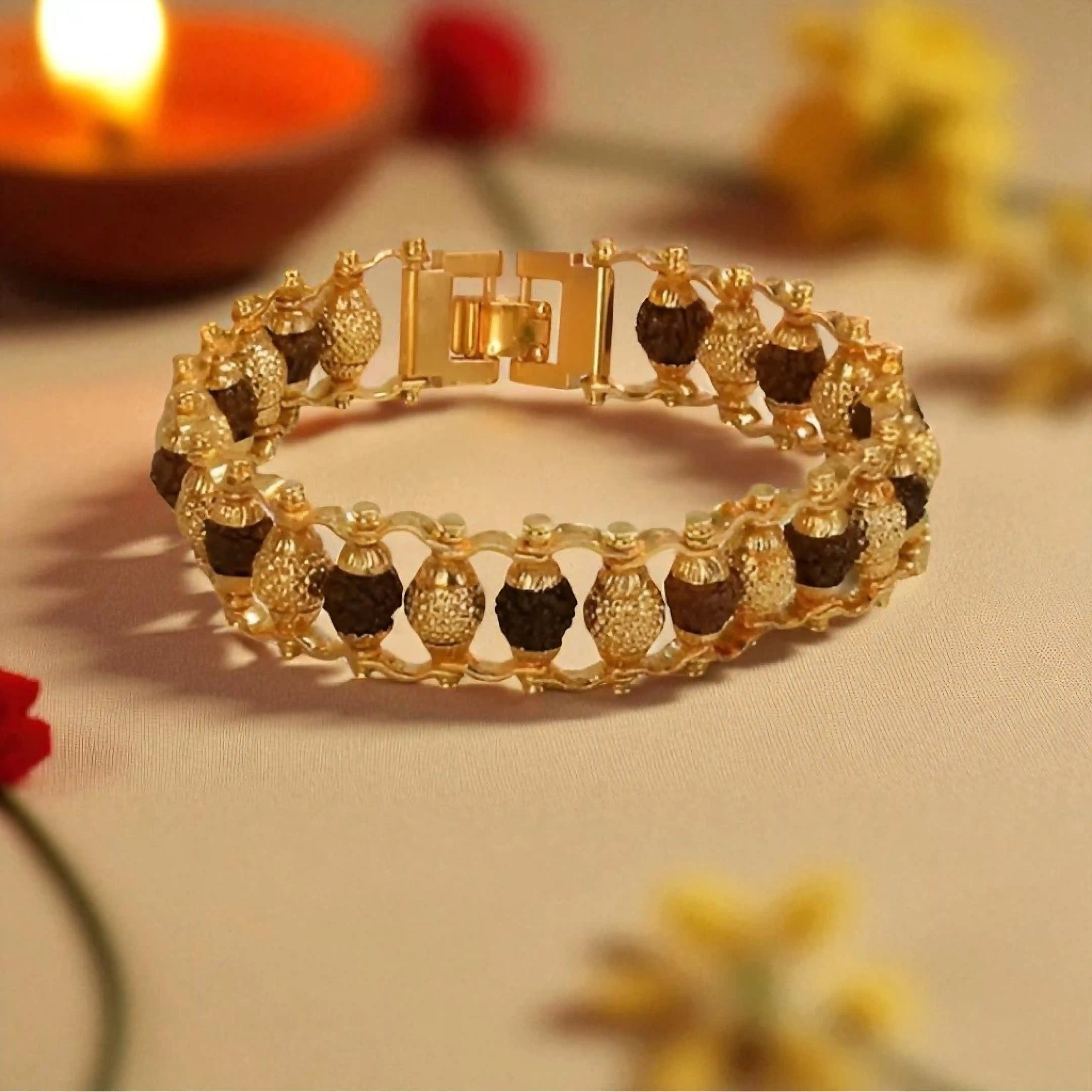 Gold Plated Rudraksha Bracelet for Men - 5 Mukhi