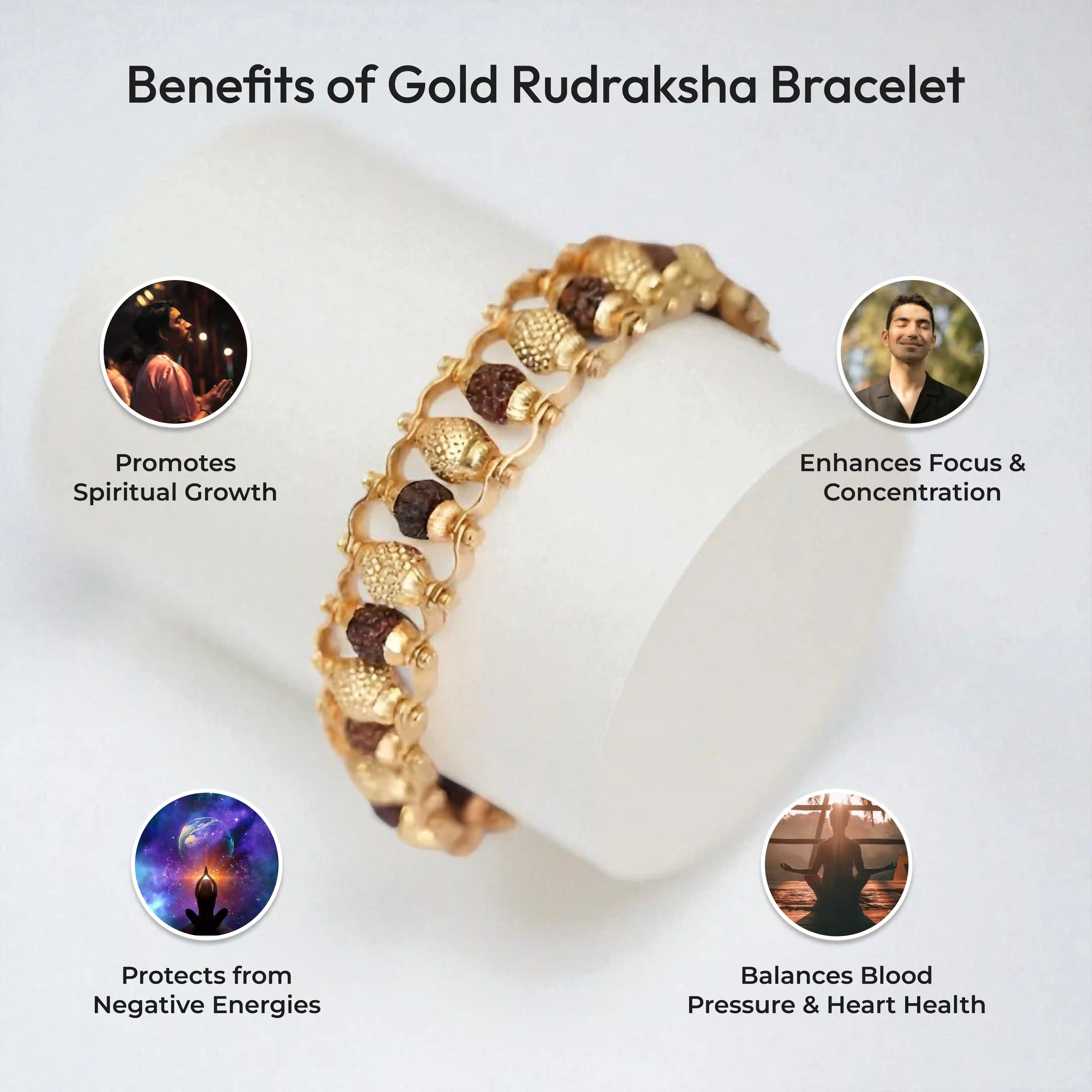 Gold Plated Rudraksha Bracelet for Men - 5 Mukhi