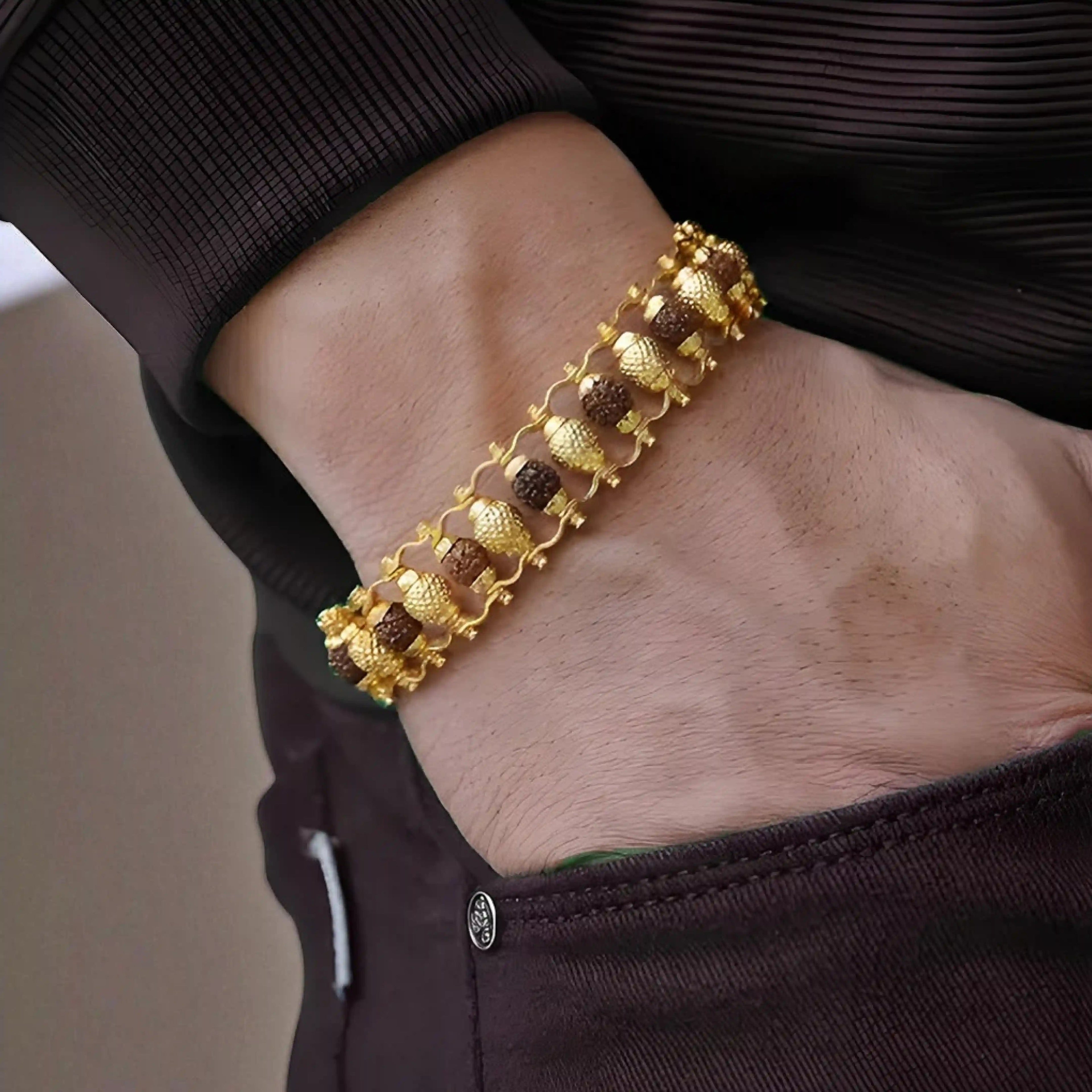 Gold Plated Rudraksha Bracelet for Men - 5 Mukhi
