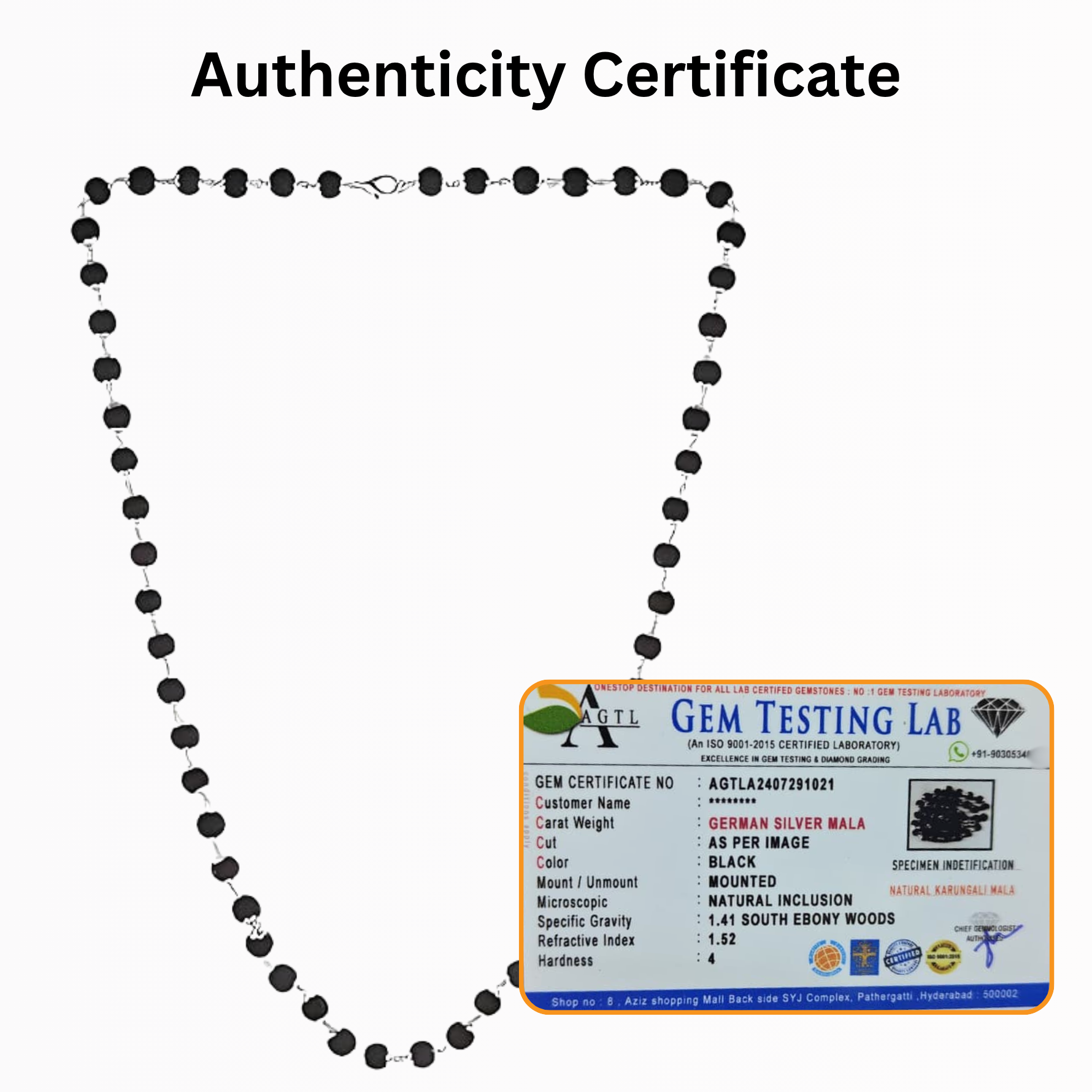 Silver Plated Original Karungali Malai- 8mm