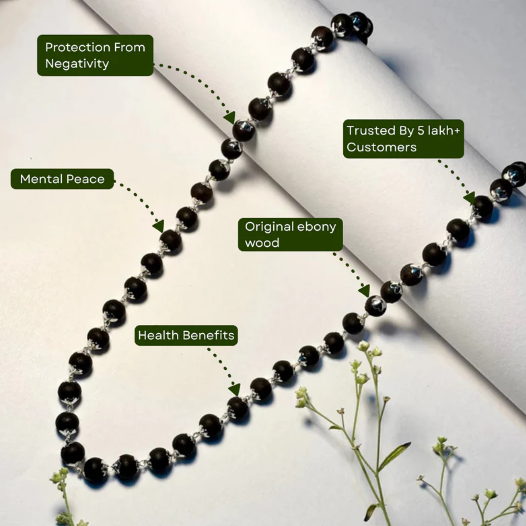 Silver Plated Original Karungali Malai- 8mm