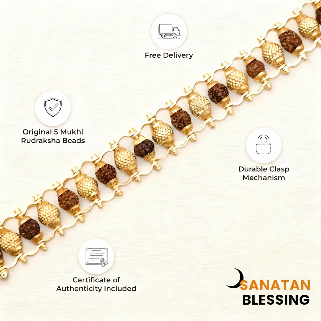 Gold Plated Rudraksha Bracelet for Men - 5 Mukhi