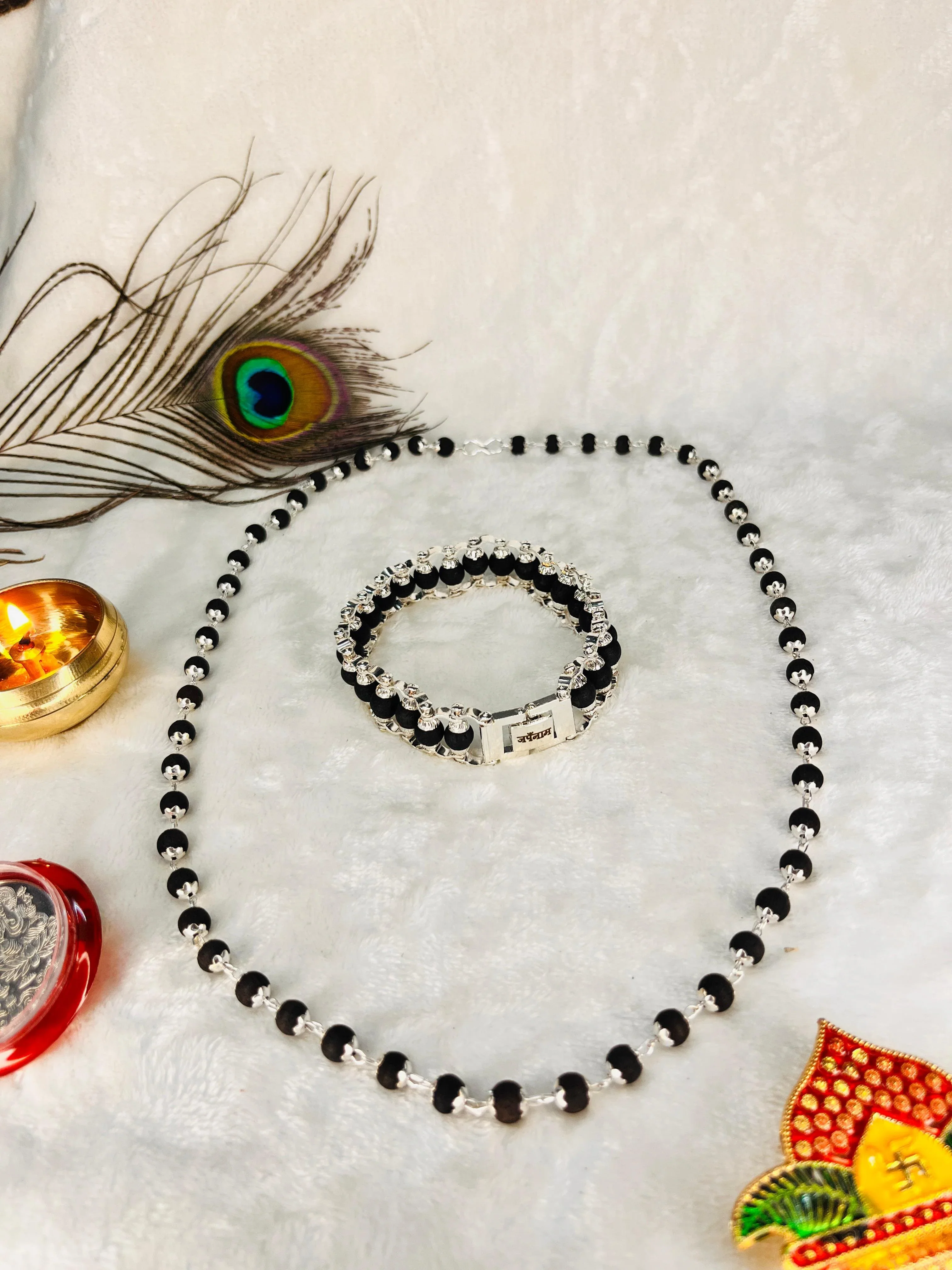 Silver Plated Original Karungali Malai Combo Premium Silver Bracelet